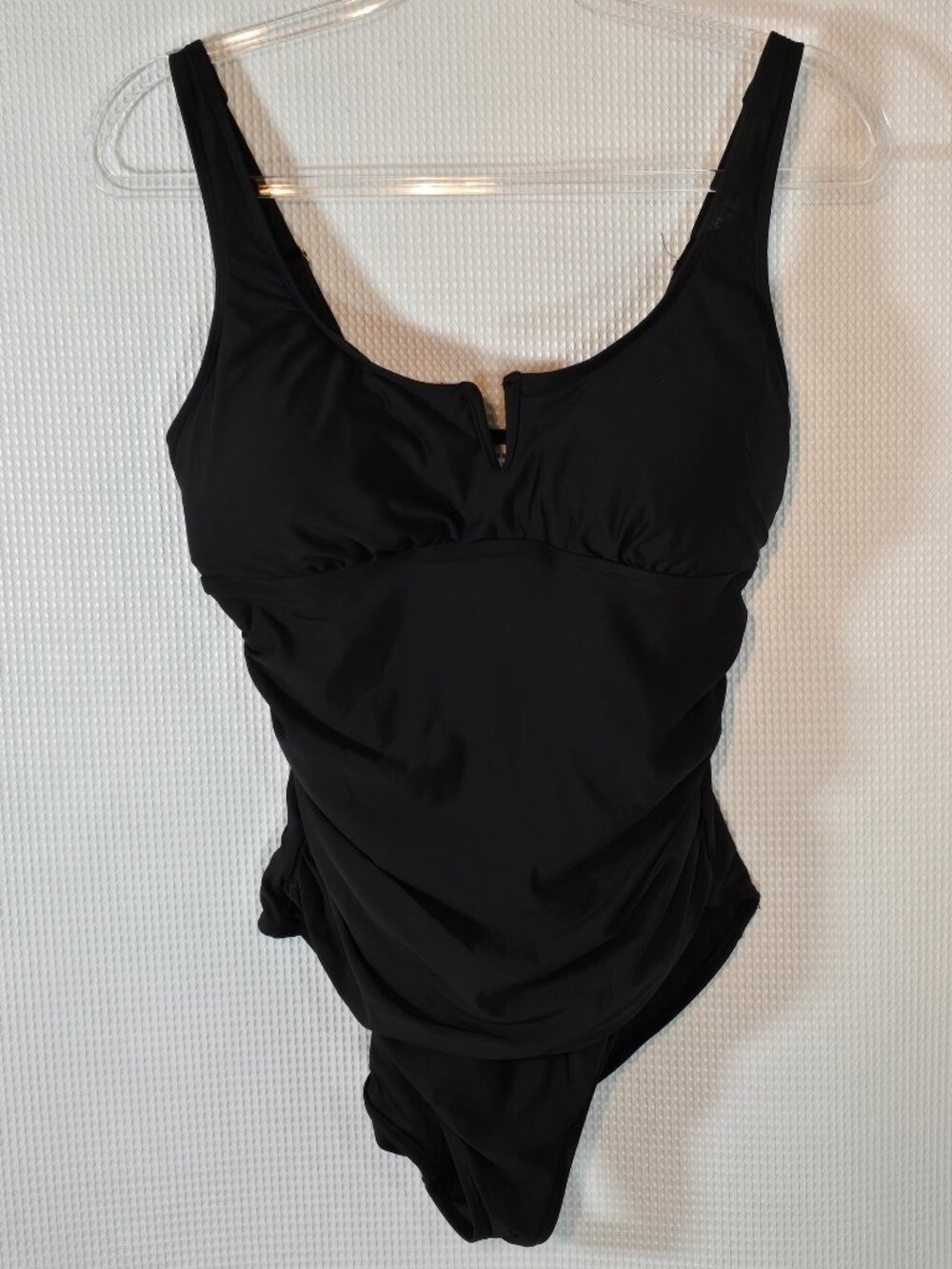 Anne Cole Black One Piece Swimsuit XL V Wire Ruched Tummy Control Adj Strap